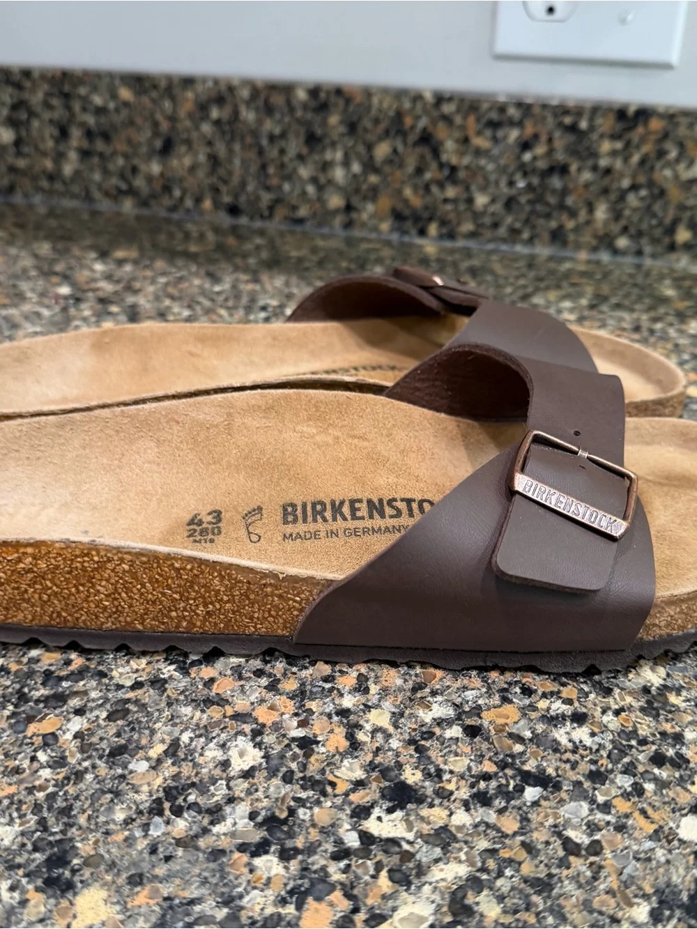 Birkenstock Brown Single-Strap Slide Sandals with Buckle Mens 10